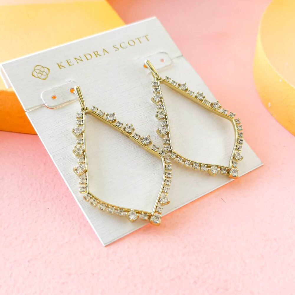 Kendra Scott Gold Crystal Outline Drop Earrings